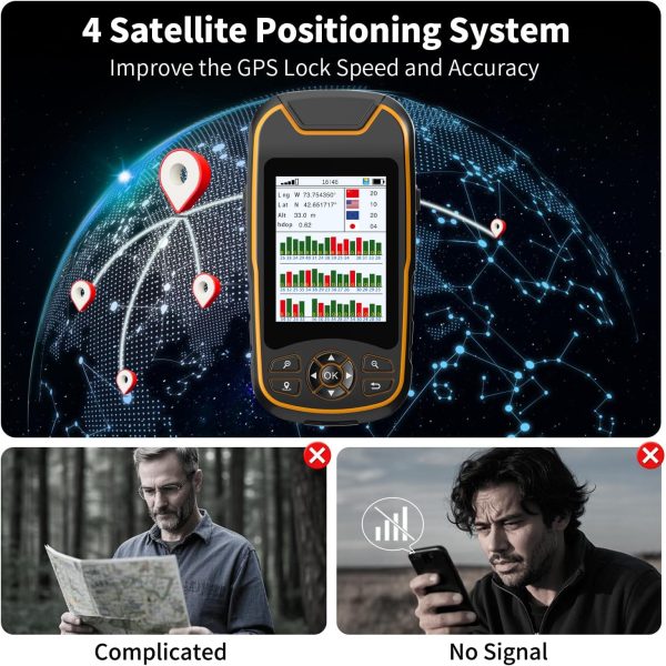 A8 Handheld GPS for Hiking, Rugged and Waterproof Handheld GPS Navigator, 3.2" Sunlight Readable Screen, Compact Satellite Handheld GPS with USA Base Map, Multi-GNSS Support, Extra Battery Life - Image 6