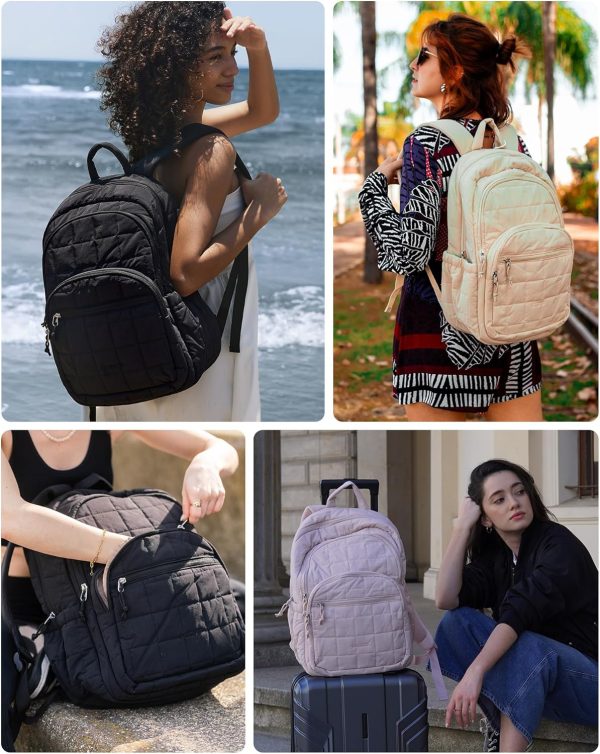 BAGSMART College Laptop Backpack, Travel Backpack for Women, Quilted Casual Daypack, Water-Resistant Bookbag for 15.6 Inch Laptop, Black - Image 8