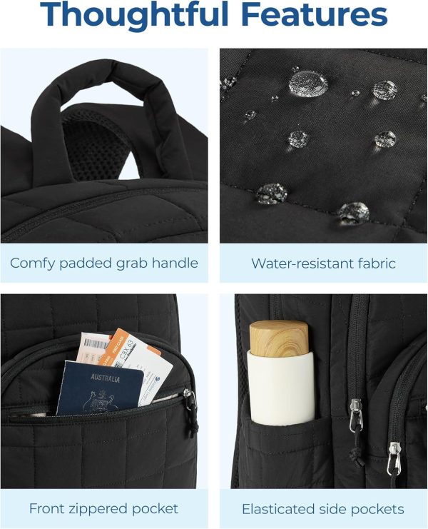 BAGSMART College Laptop Backpack, Travel Backpack for Women, Quilted Casual Daypack, Water-Resistant Bookbag for 15.6 Inch Laptop, Black - Image 9