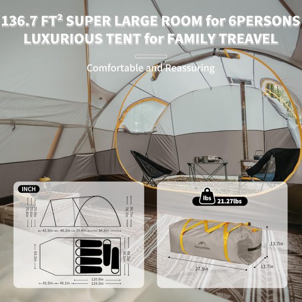 Naturehike KOTA 4/6/8 Person Camping Tent, Double Layer Waterproof 4 Person 6 Person 8 Person Tents for Camping, Large and Tall Family Tent with Vestibules Porch - Image 2