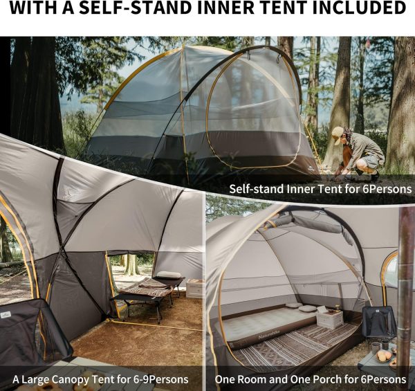 Naturehike KOTA 4/6/8 Person Camping Tent, Double Layer Waterproof 4 Person 6 Person 8 Person Tents for Camping, Large and Tall Family Tent with Vestibules Porch - Image 5
