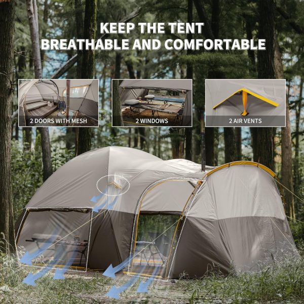 Naturehike KOTA 4/6/8 Person Camping Tent, Double Layer Waterproof 4 Person 6 Person 8 Person Tents for Camping, Large and Tall Family Tent with Vestibules Porch - Image 6