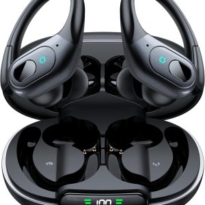 occiam Active Noise Cancelling Ear Buds Bluetooth Headphones Wireless Earbuds 90Hrs Playback Stereo Bass Earphones with Over-Ear Hooks IPX7 Waterproof Earbud for Sports Running Gym Workout Black