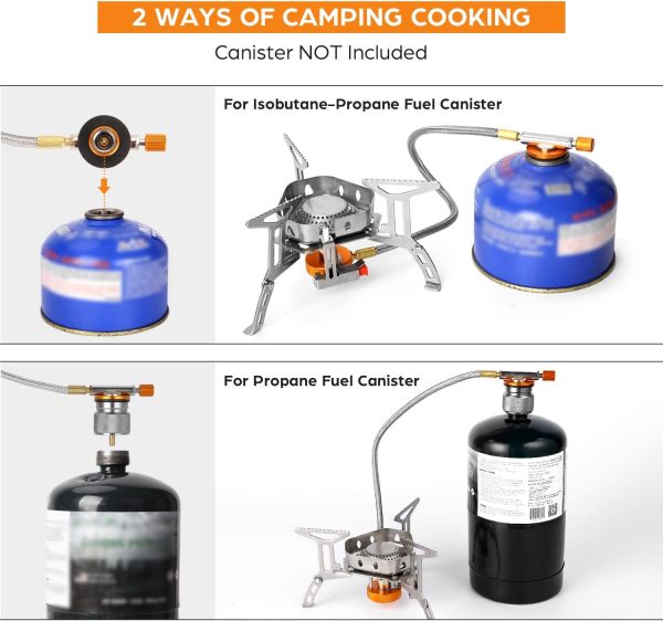 Odoland 3500W/6800W Windproof Camp Stove Camping Gas Stove with Fuel Canister Adapter, Piezo Ignition, Carry Case, Portable Collapsible Stove Burner for Outdoor Backpacking Hiking and Picnic - Image 2