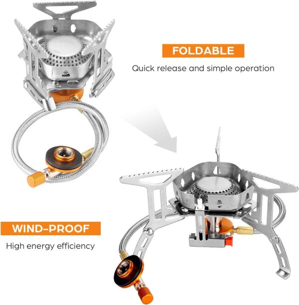 Odoland 3500W/6800W Windproof Camp Stove Camping Gas Stove with Fuel Canister Adapter, Piezo Ignition, Carry Case, Portable Collapsible Stove Burner for Outdoor Backpacking Hiking and Picnic - Image 3