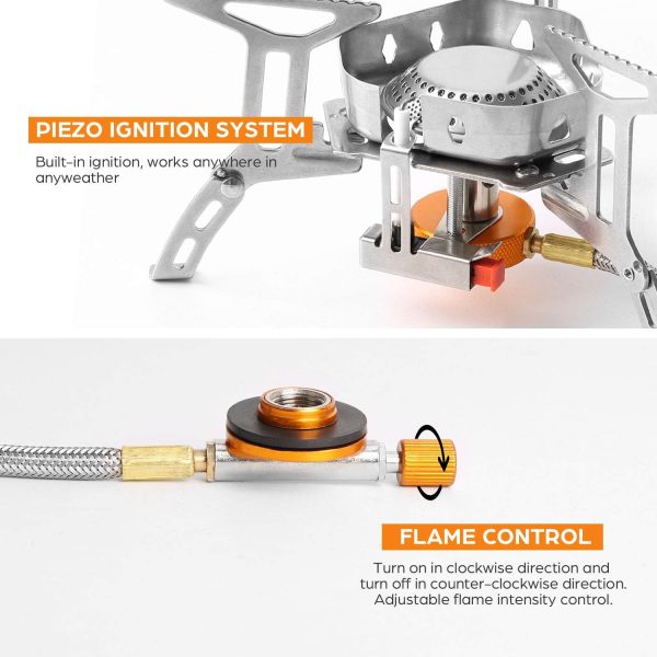 Odoland 3500W/6800W Windproof Camp Stove Camping Gas Stove with Fuel Canister Adapter, Piezo Ignition, Carry Case, Portable Collapsible Stove Burner for Outdoor Backpacking Hiking and Picnic - Image 4