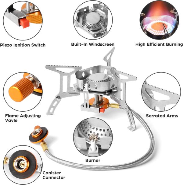 Odoland 3500W/6800W Windproof Camp Stove Camping Gas Stove with Fuel Canister Adapter, Piezo Ignition, Carry Case, Portable Collapsible Stove Burner for Outdoor Backpacking Hiking and Picnic - Image 6