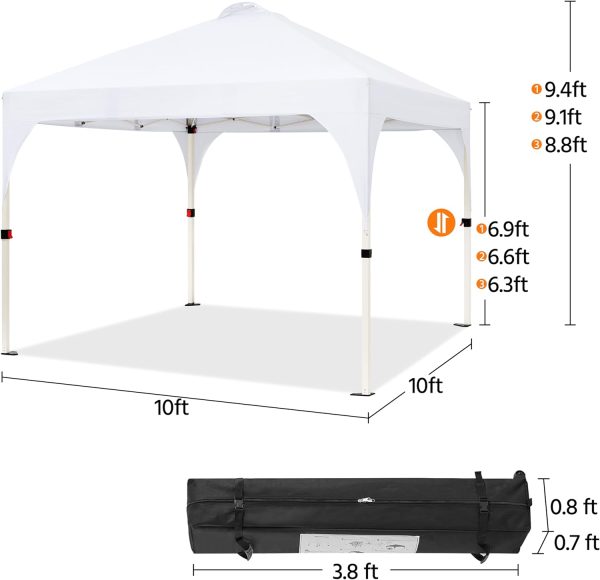 Yaheetech 10x10 Pop Up Canopy Tent with Vent, Easy Set Up Tent, Instant Sun Shelter Canopy with Wheeled Bag, 4 Sandbags, 12 Stakes & 4 Ropes, for Parties, Beach, Outdoor, White - Image 3